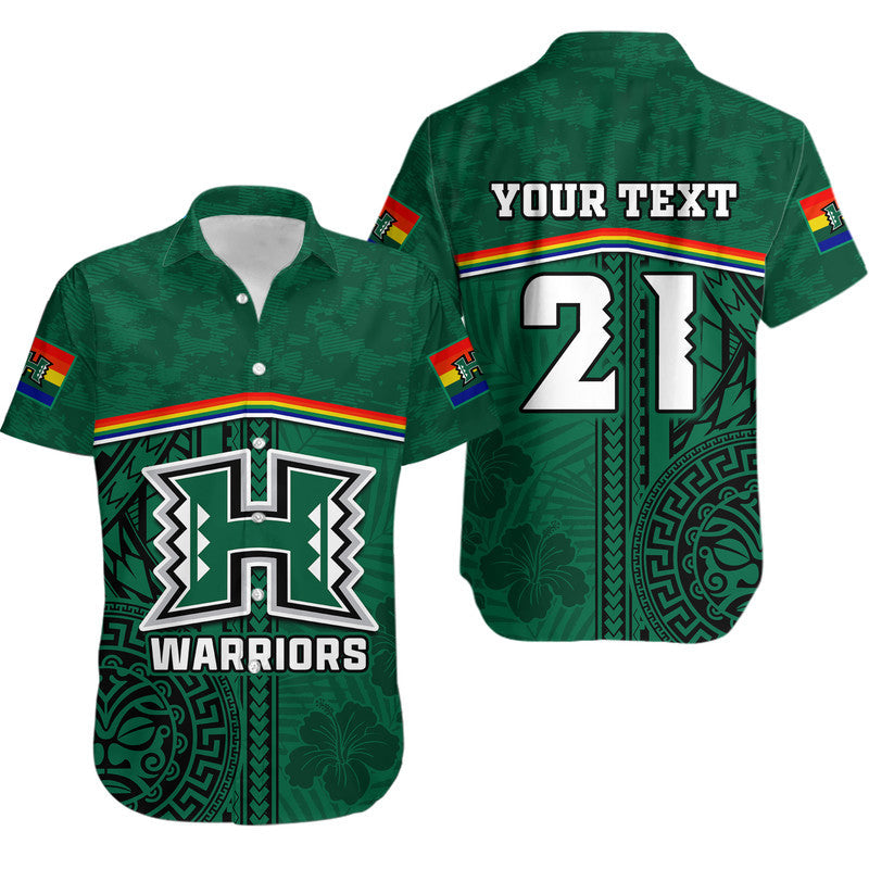 Custom Personalised Hawaii Warriors Football Hawaiian Shirt Polynesian Palm and Hibiscus