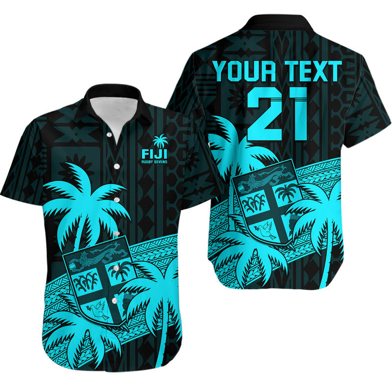 Custom Personalised Fiji Rugby Sevens Hawaiian Shirt Tapa Palm Tree and Fijian Coat of Arms