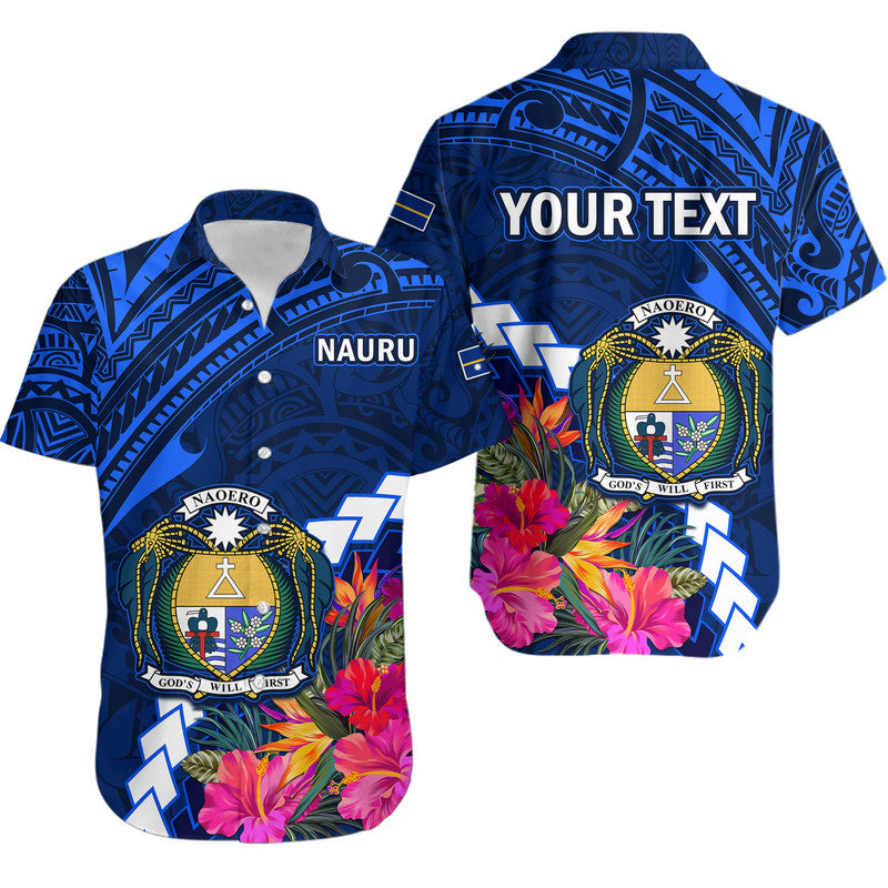 Custom Personalised Nauru Coat of Arms Hawaiian Shirt Polynesian Tropical