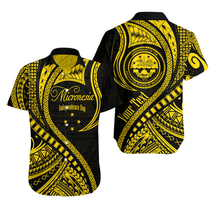 Custom Personalised Federated States of Micronesia Independence Day Hawaiian Shirt Gold Polynesian Wave Style
