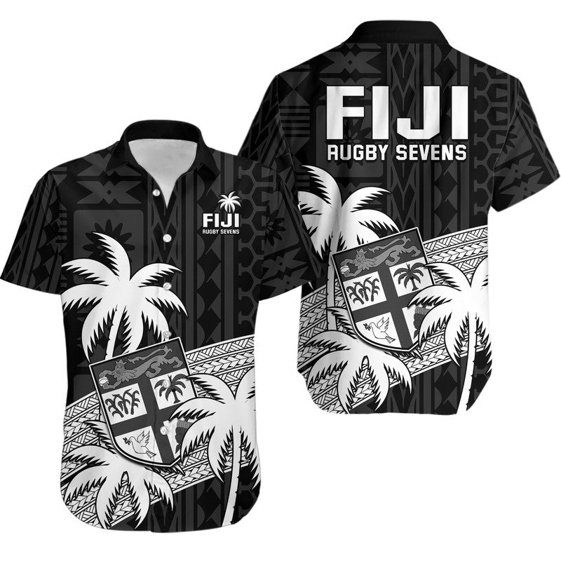 Fiji Rugby Sevens Hawaiian Shirt Tapa Palm Tree and Fijian Coat of Arms