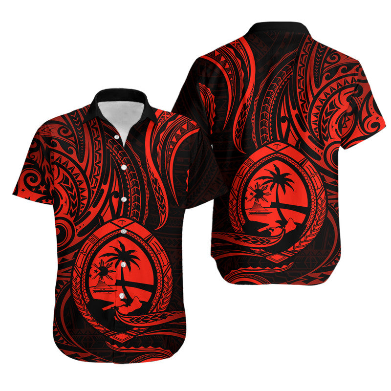 Matching Outfits For Couples Polynesian Guam With Polynesian Tribal Tattoo and Coat of Arms Red Version