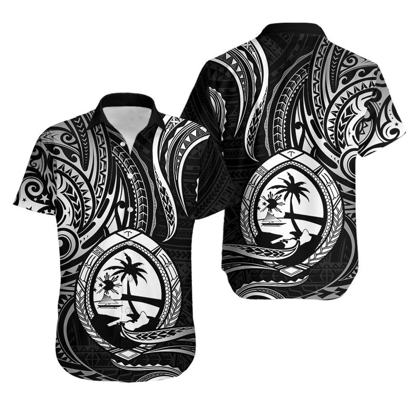 Matching Outfits For Couples Polynesian Guam With Polynesian Tribal Tattoo and Coat of Arms Black Version