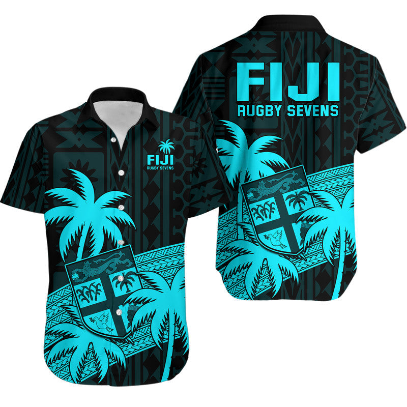 Fiji Rugby Sevens Hawaiian Shirt Tapa Palm Tree and Fijian Coat of Arms