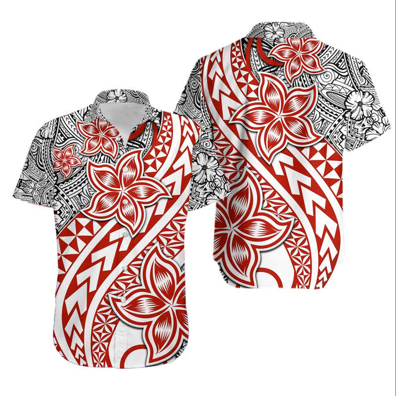 Polynesian Couple Outfits Traditional Polynesian Tribal Tattoo Retro Combo Dress and Shirt Red