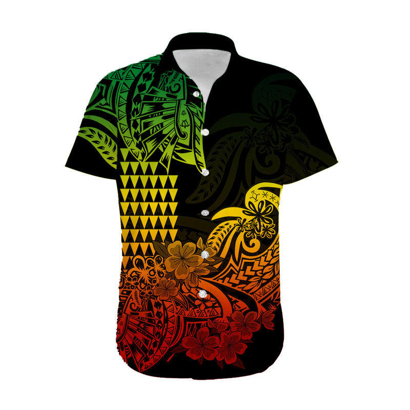 Hawaii Matching Clothes For Couples Hawaii Kakau Couple Women Off Shoulder Long Dress and Hawaiian Shirt Polynesian Floral Tribal Reggae Version
