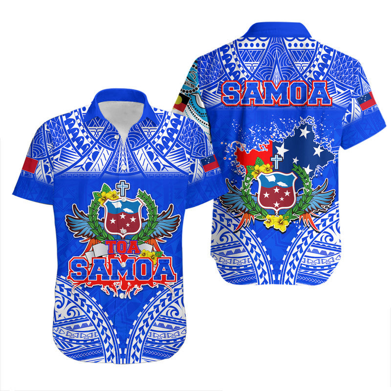 Toa Samoa Polynesian Rugby Hawaiian Shirt Samoan Flag Blue Color