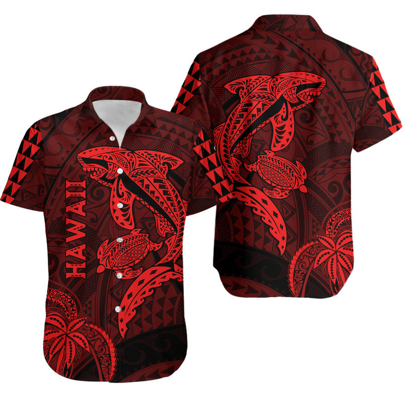 Hawaii Hawaiian Shirt Shark and Turtle Mix Kakau Red
