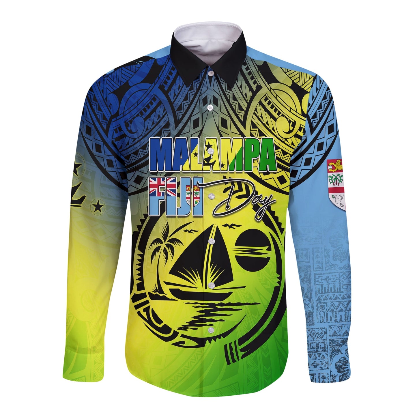 Malampa Fiji Day Long Sleeves Button Shirt Flags Mix Style