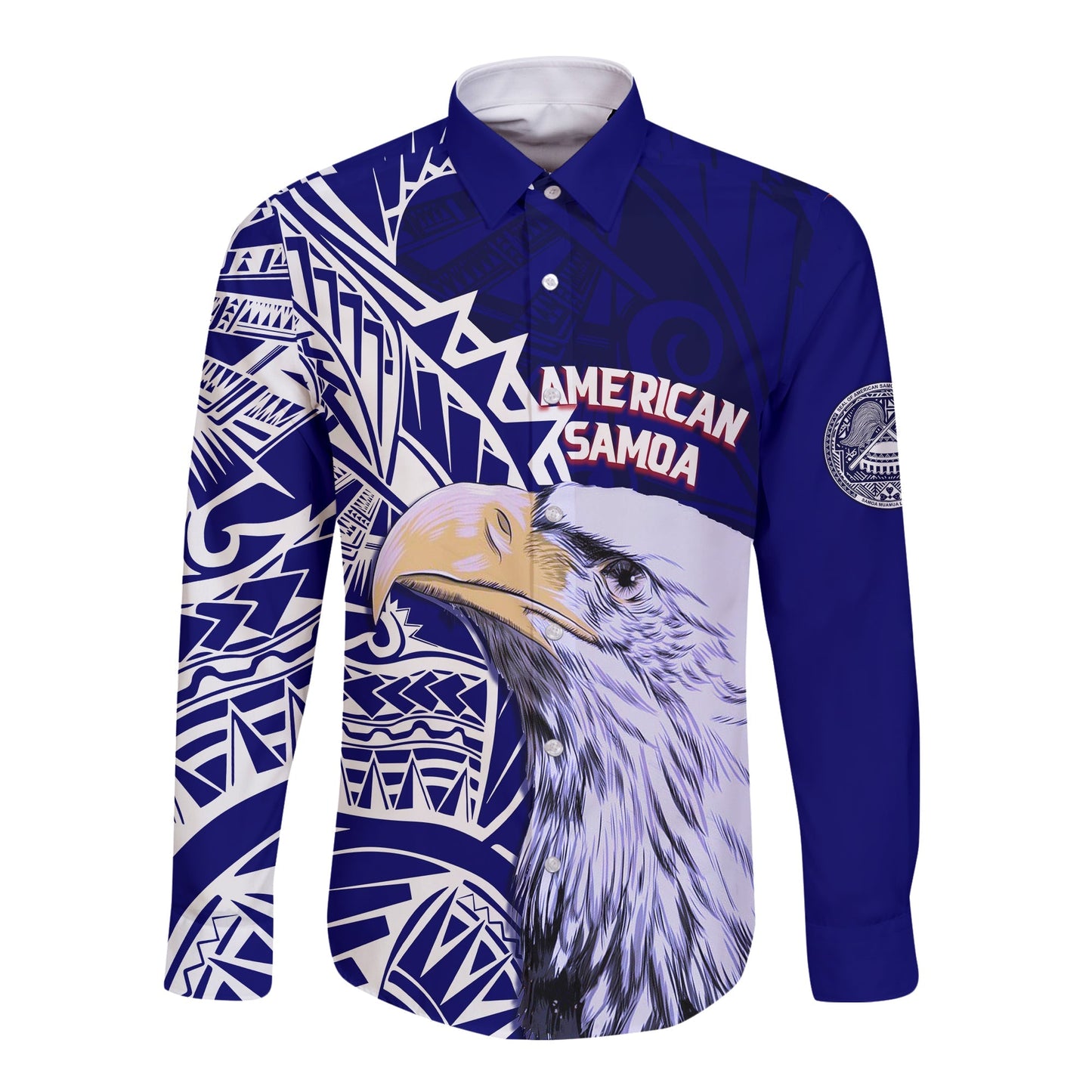 American Samoa Long Sleeves Button Shirt Bald Eagle