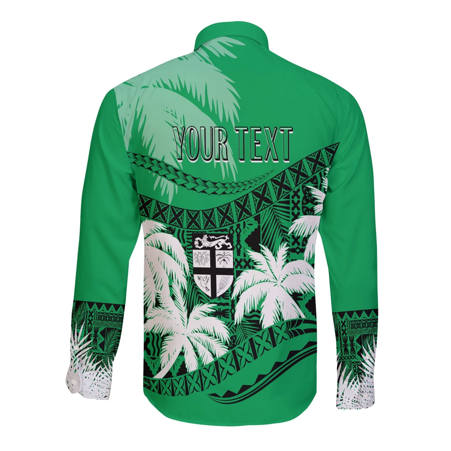 Personalised Fiji Day Long Sleeves Button Shirt Flying Fijians Masi Kesa Style Green