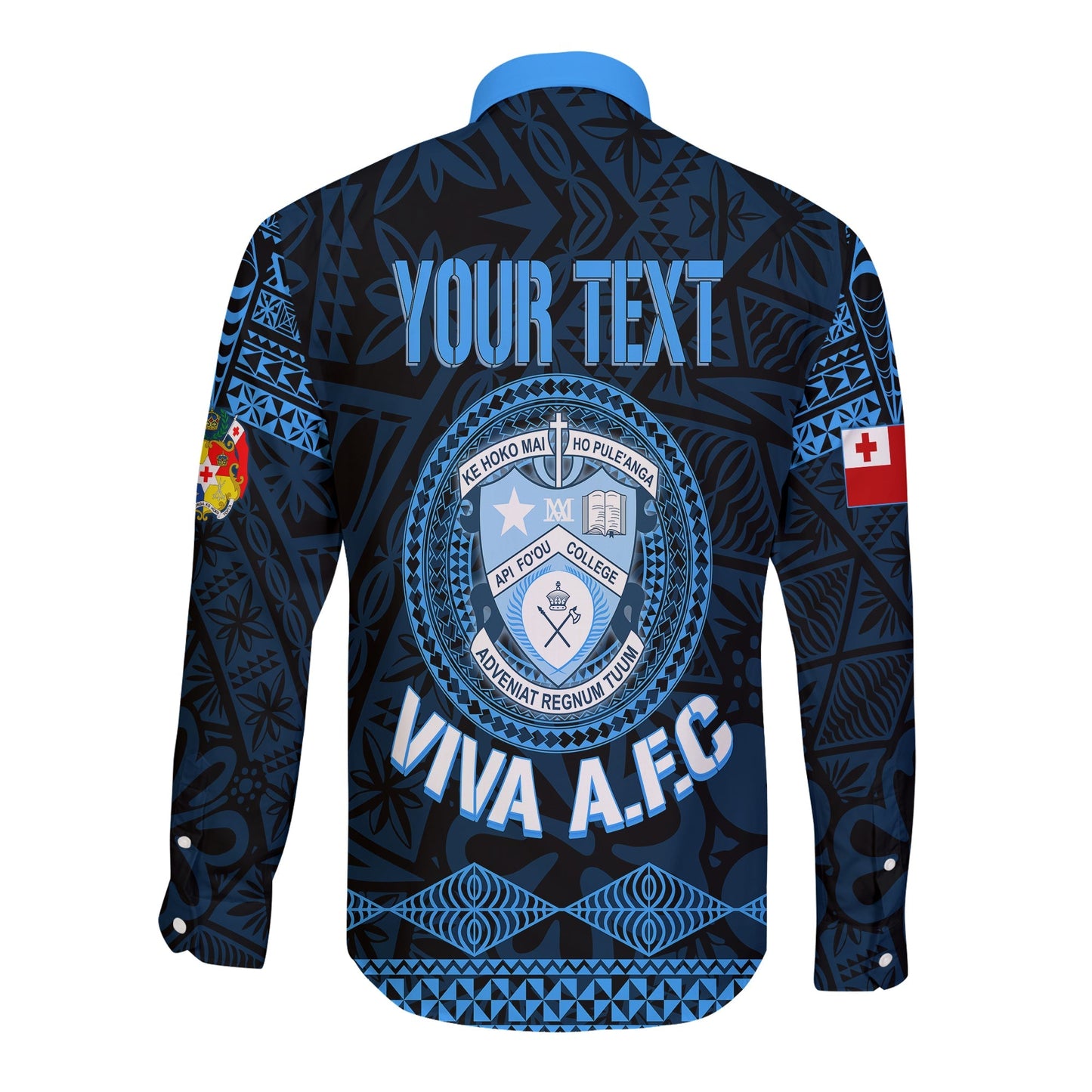 Personalised Tonga Apifo'ou College Long Sleeves Button Shirt Viva AFC Black