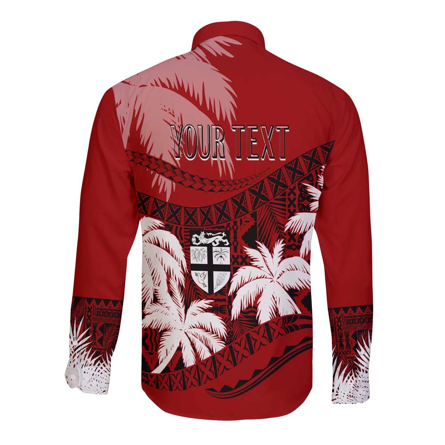 Personalised Fiji Day Long Sleeves Button Shirt Flying Fijians Masi Kesa Style Red