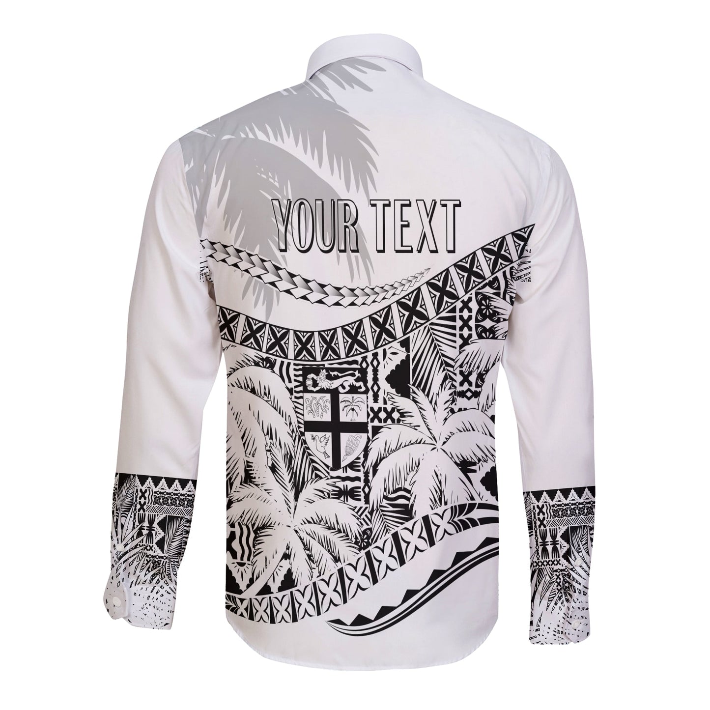 Personalised Fiji Day Long Sleeves Button Shirt Flying Fijians Masi Kesa Style White