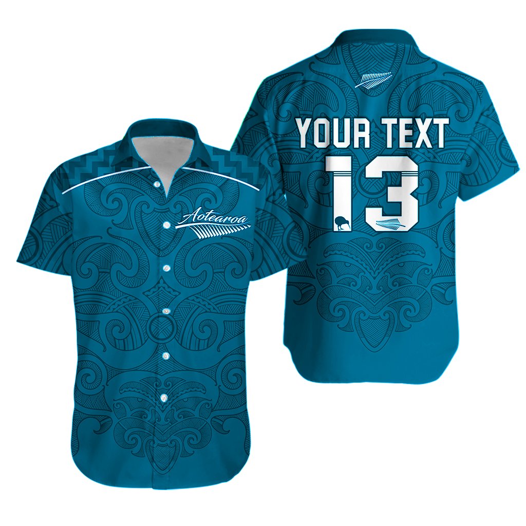 Custom Personalised Maori 2021 Hawaiian Shirt - Turquoise Aotearoa Tattoo - Custom Text and Number
