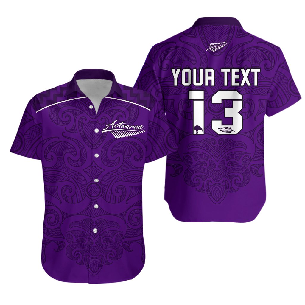 Custom Personalised Maori 2021 Hawaiian Shirt - Purple Aotearoa Tattoo - Custom Text and Number