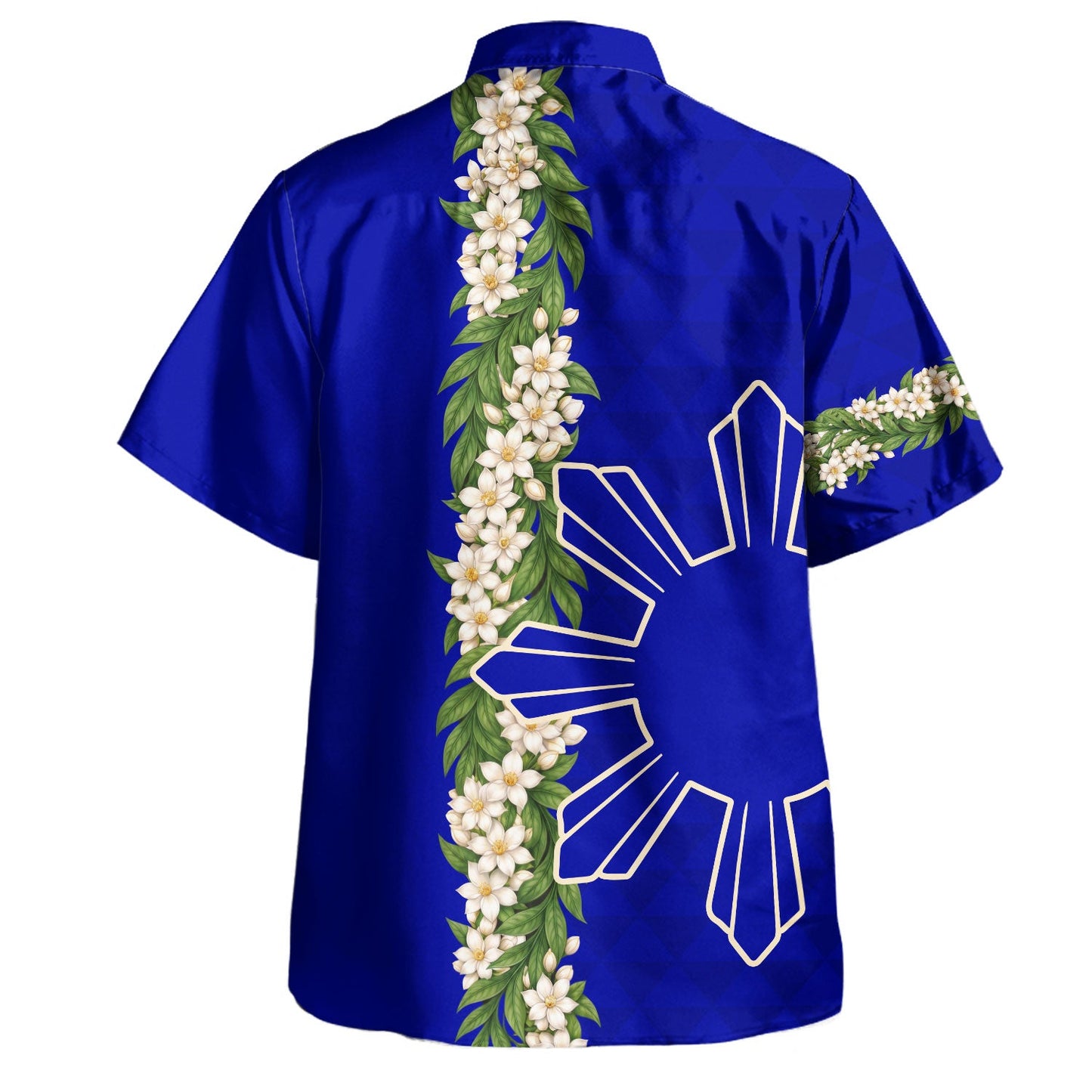 Philippines Filipinos Hawaiian Shirt Sampaguita Flower Sun Pattern Island Style Blue Hawaii Shirt