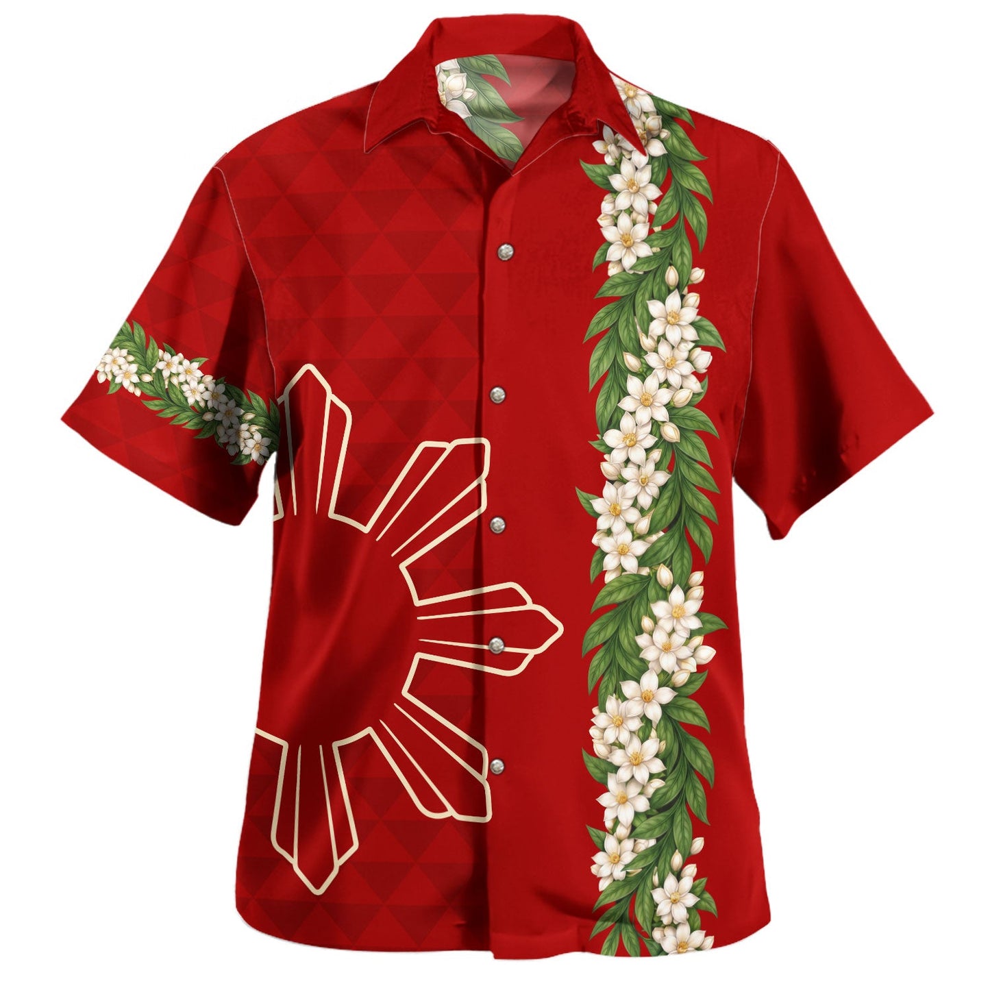 Philippines Filipinos Hawaiian Shirt Sampaguita Flower Sun Pattern Island Style Red Hawaii Shirt