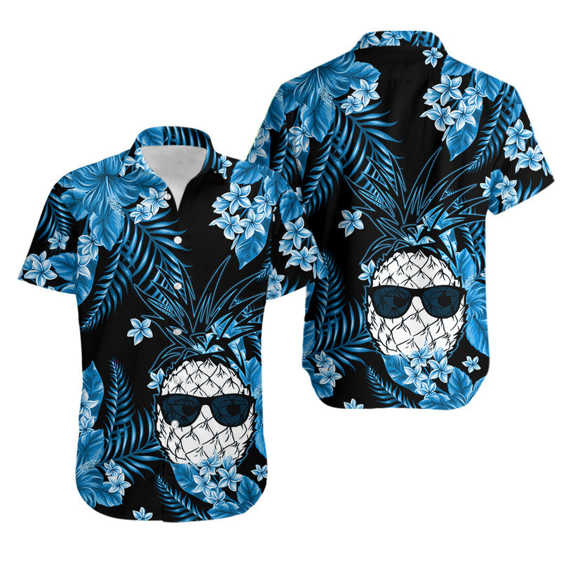 Matching Hawaiian Outfits For Couples Hawaii Summer Colorful Pineapple Combo Dress And Shirt Light Blue