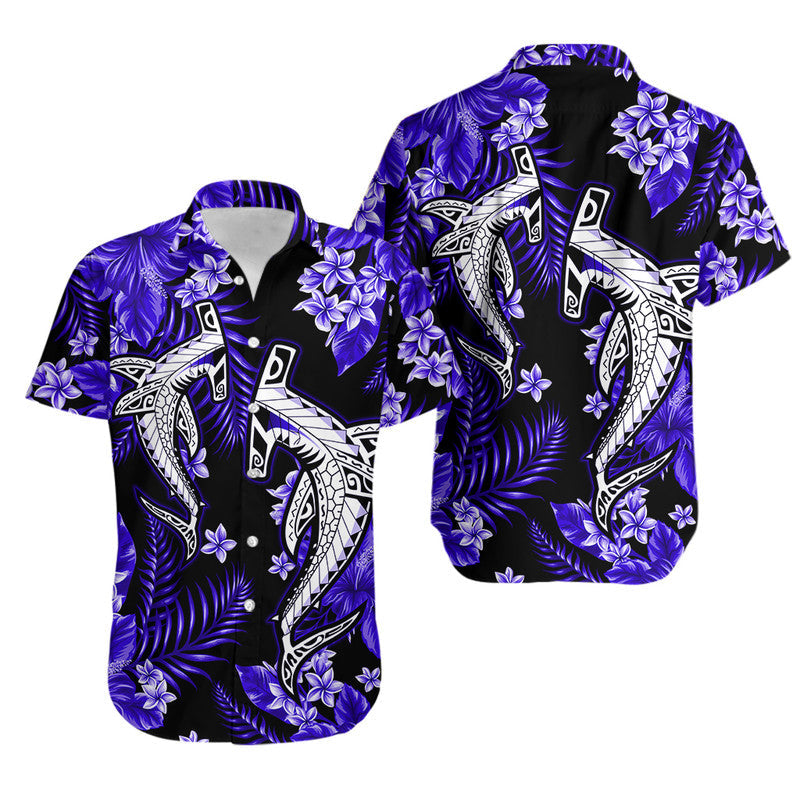 Hawaii Summer Colorful Shark Hawaiian Shirt Dark Blue