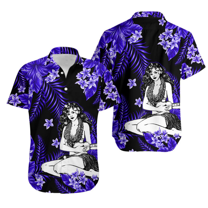 Hawaii Summer Colorful Hula Girl Hawaiian Shirt Dark Blue