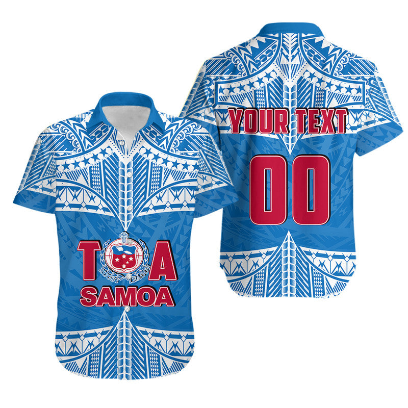 Custom Personalised And Number Toa Samoa Rugby Hawaiian Shirt Blue Sky