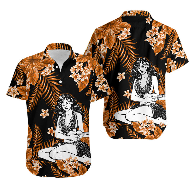 Hawaii Summer Colorful Hula Girl Hawaiian Shirt Orange