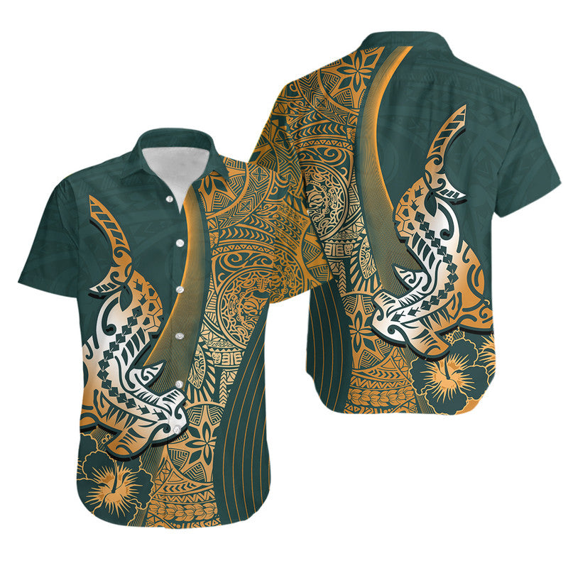 Hawaiian Shark Polynesian Hawaiian Shirt Vibe Green Style