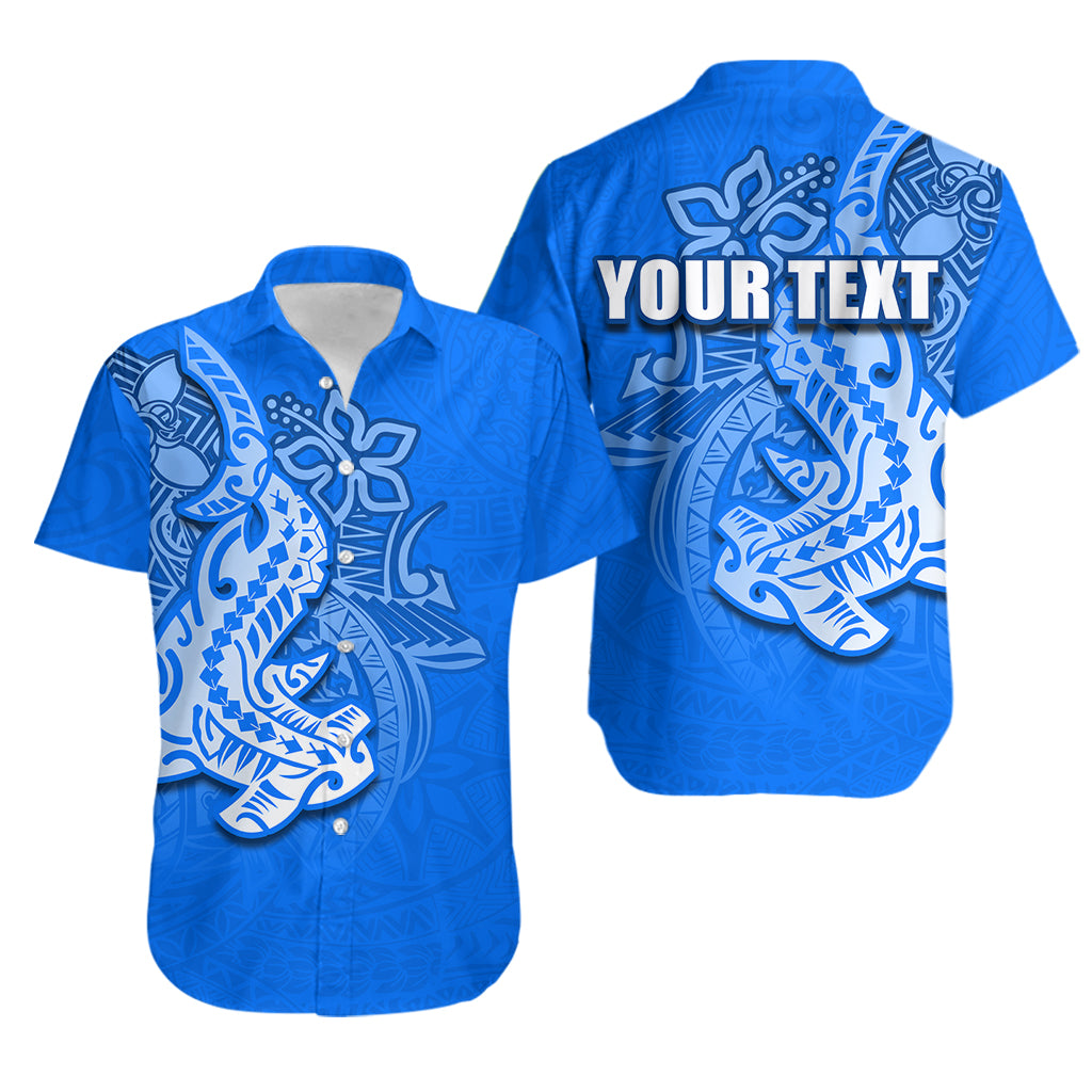 Custom Personalised Hammerhead shark Hawaiian Shirt Polynesian Blue Style