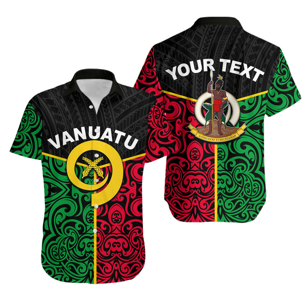 Custom Personalised Vanuatu Hawaiian Shirt Polynesian Patterns Mix Flag
