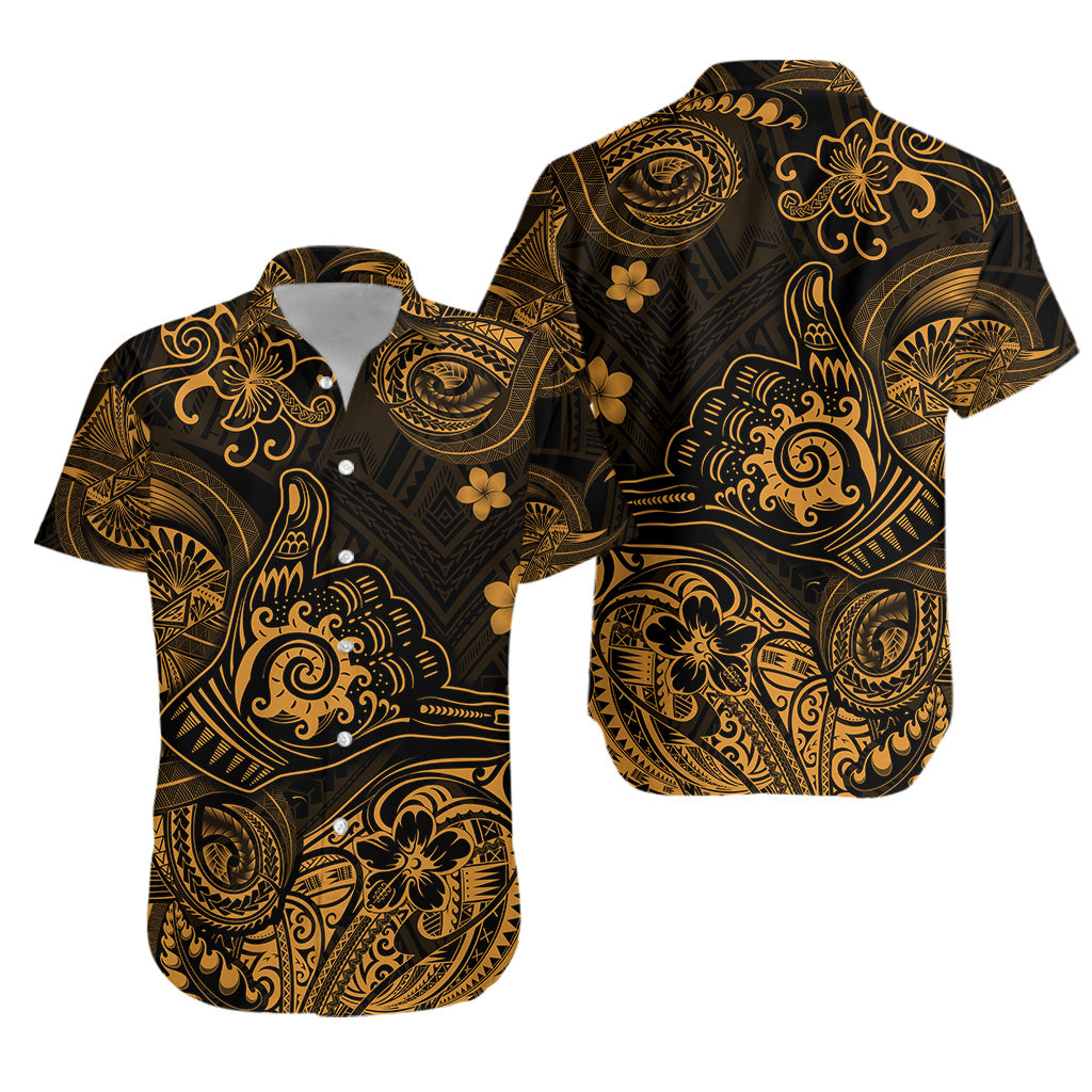 Hawaii Shaka Polynesian Hawaiian Shirt Unique Style - Gold