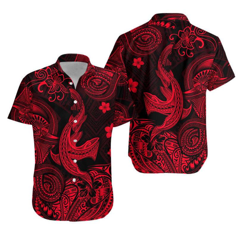 Hawaii Angry Shark Polynesian Combo Dress and Hawaiian Shirt Matching Couples Outfit Unique Style Red