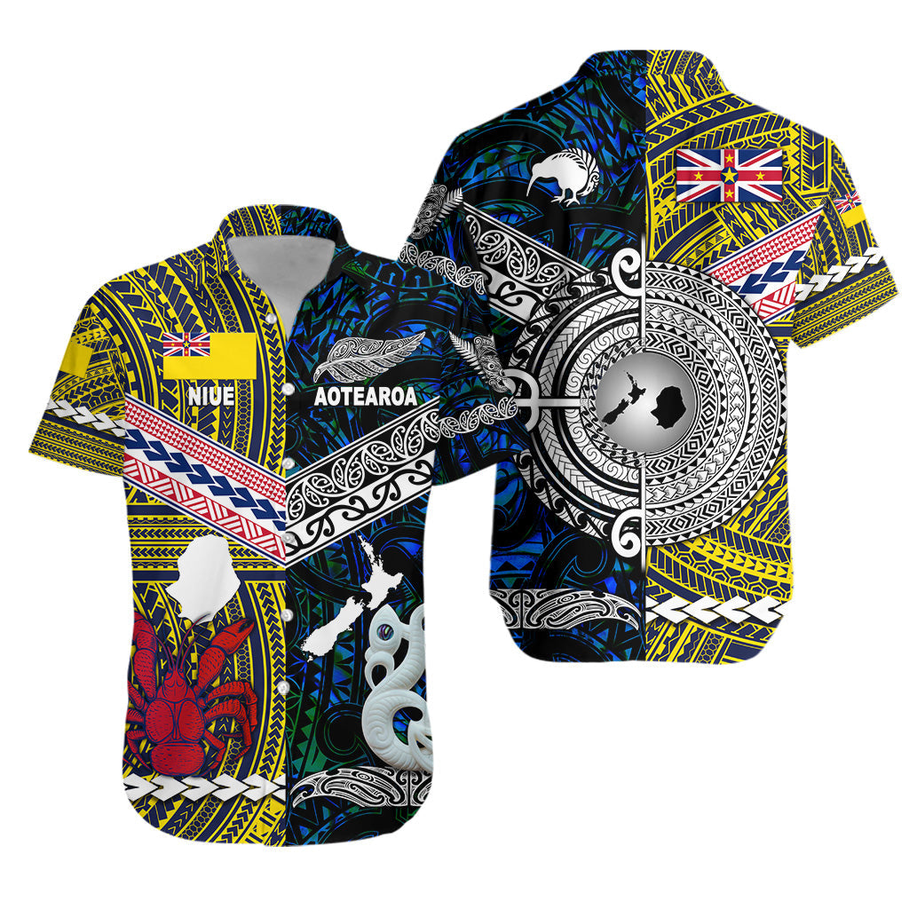 New Zealand Maori Aotearoa And Niue Together Hawaiian Shirt - Blue