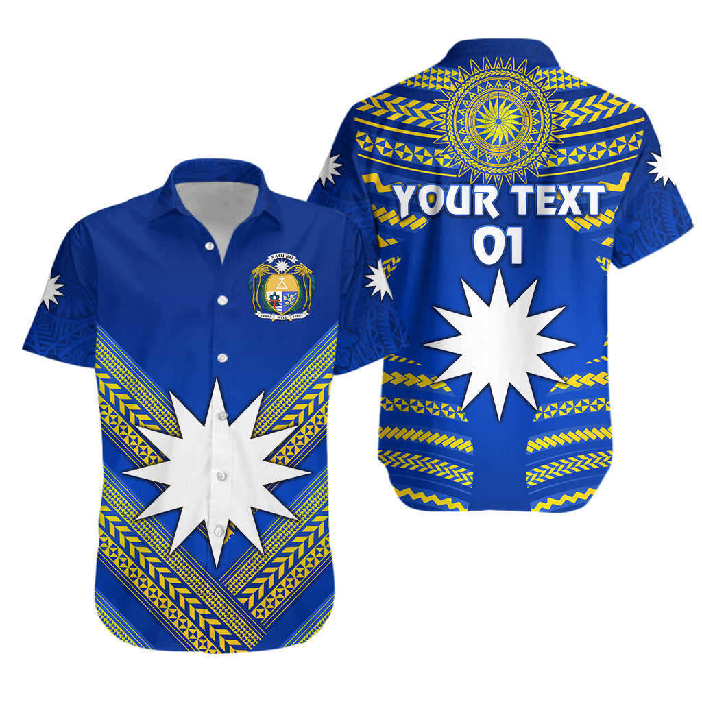 Custom Personalised Nauru Polynesian Flag Hawaiian Shirt Creative Style - Blue, Custom Text And Number