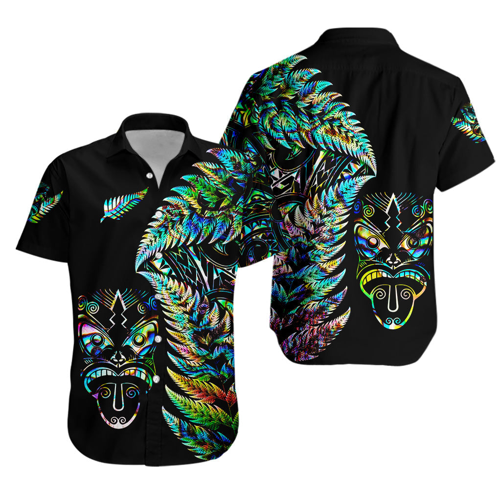 New Zealand Haka Rugby Maori Hawaiian Shirt Silver Fern Vibes - Paua Shell