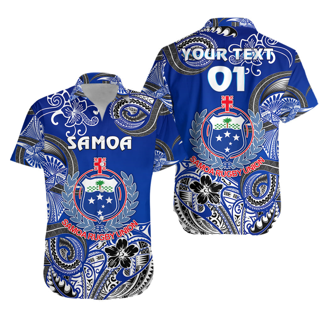 Custom Personalised Samoa Manu Hawaiian Shirt Rugby Unique Style - Blue White