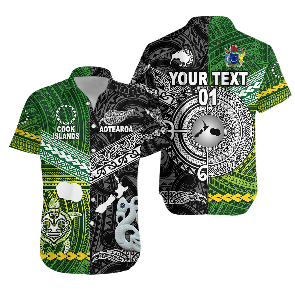 Custom Personalised New Zealand Maori Aotearoa Hawaiian Shirt Cook Islands Together - Black, Custom Text And Number