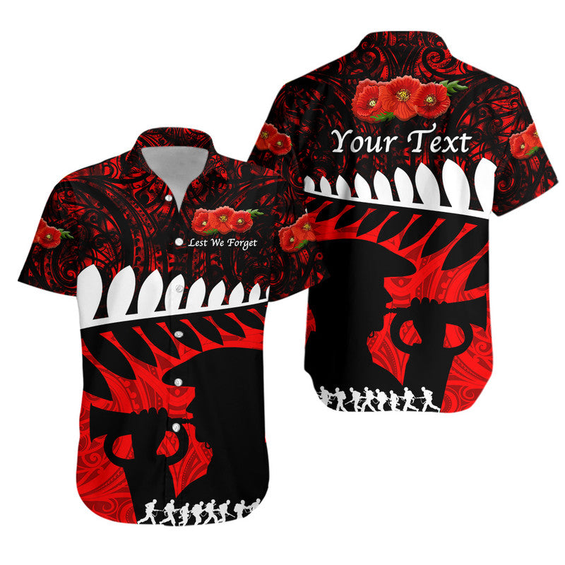 Custom Personalised New Zealand Maori ANZAC Hawaiian Shirt Remembrance Soldier - Red