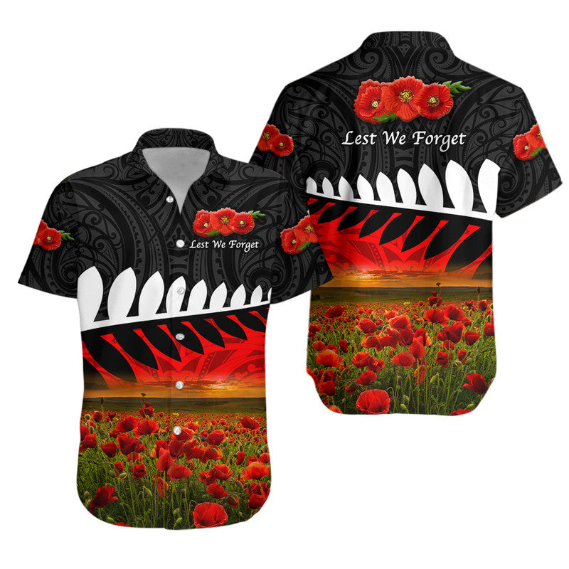 New Zealand Maori ANZAC Hawaiian Shirt Poppy Vibes - Black