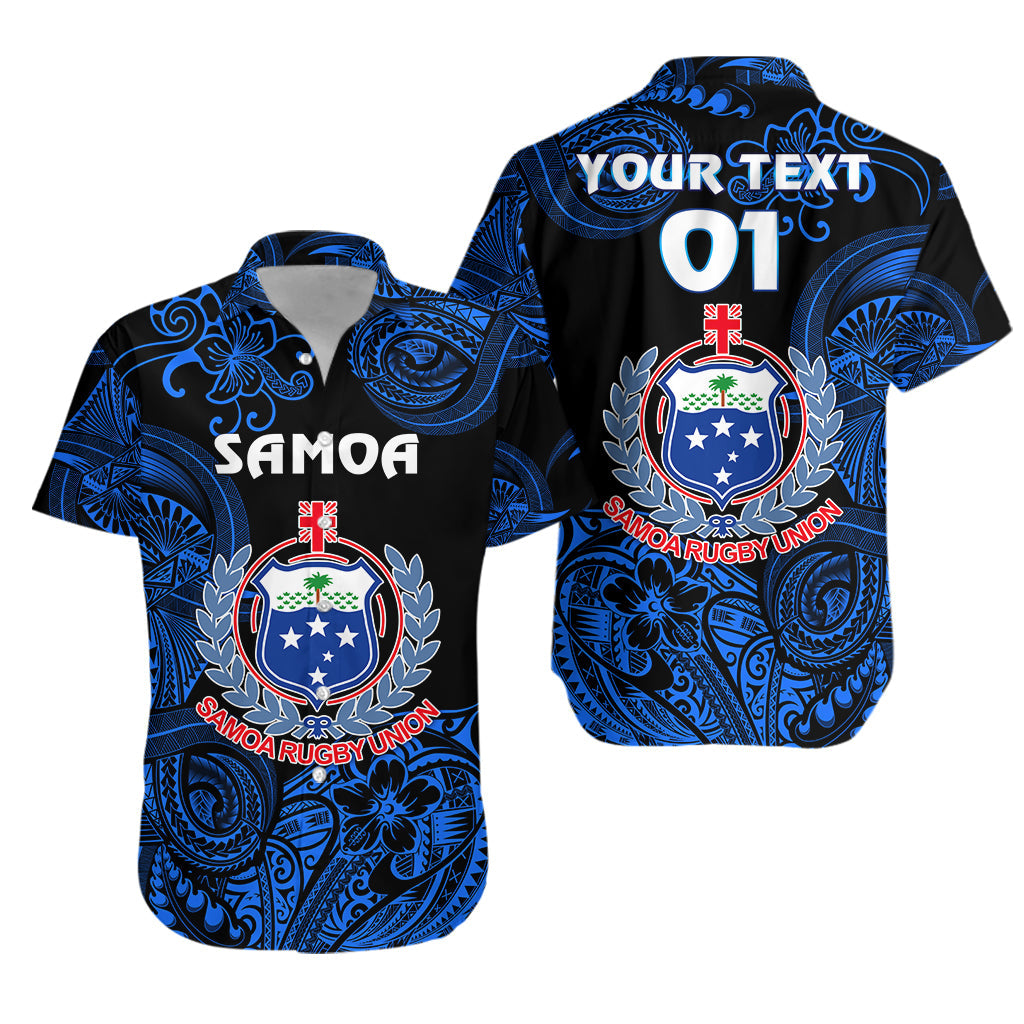 Custom Personalised Samoa Manu Hawaiian Shirt Rugby Unique Style - Black
