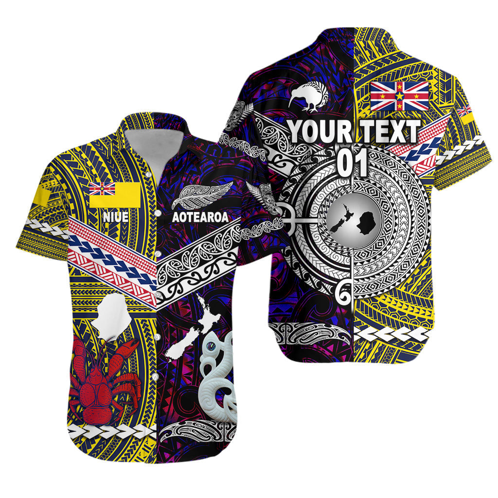Custom Personalised New Zealand Maori Aotearoa And Niue Together Hawaiian Shirt - Purple, Custom Text And Number