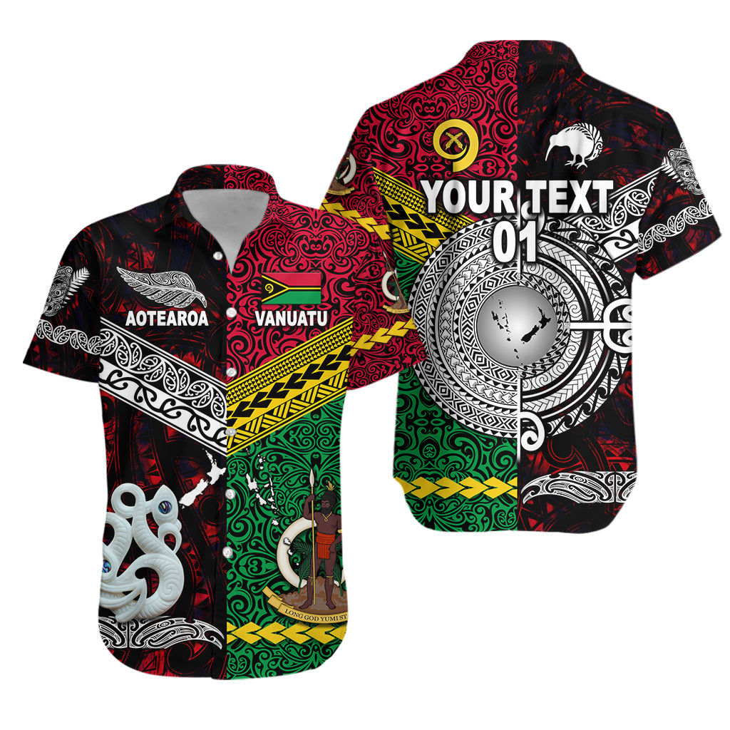Custom Personalised Vanuatu And New Zealand Hawaiian Shirt Together - Red, Custom Text And Number