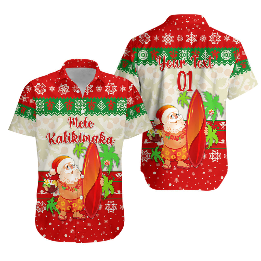 Custom Personalised Hawaii Christmas Hawaiian Shirt Santa Claus Surfing Simple Style - Beige Red