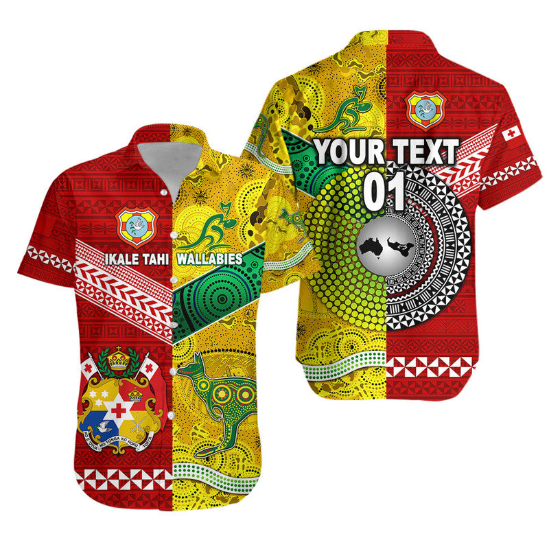 Custom Personalised Tonga Ikale Tahi Ngatu And Australia Wallabies Aboriginal Hawaiian Shirt Rugby Together