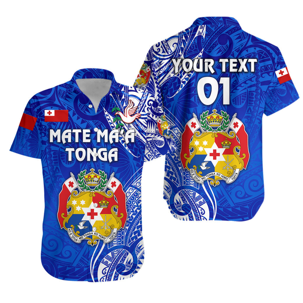 Custom Personalised Tonga Coat Of Arms Hawaiian Shirt Simple Vibes - Blue, Custom Text And Number
