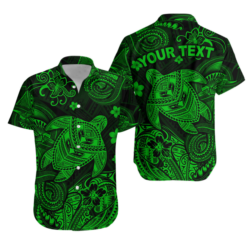Custom Personalised Hawaii Turtle Polynesian Hawaiian Shirt Plumeria Flower Unique Style - Green