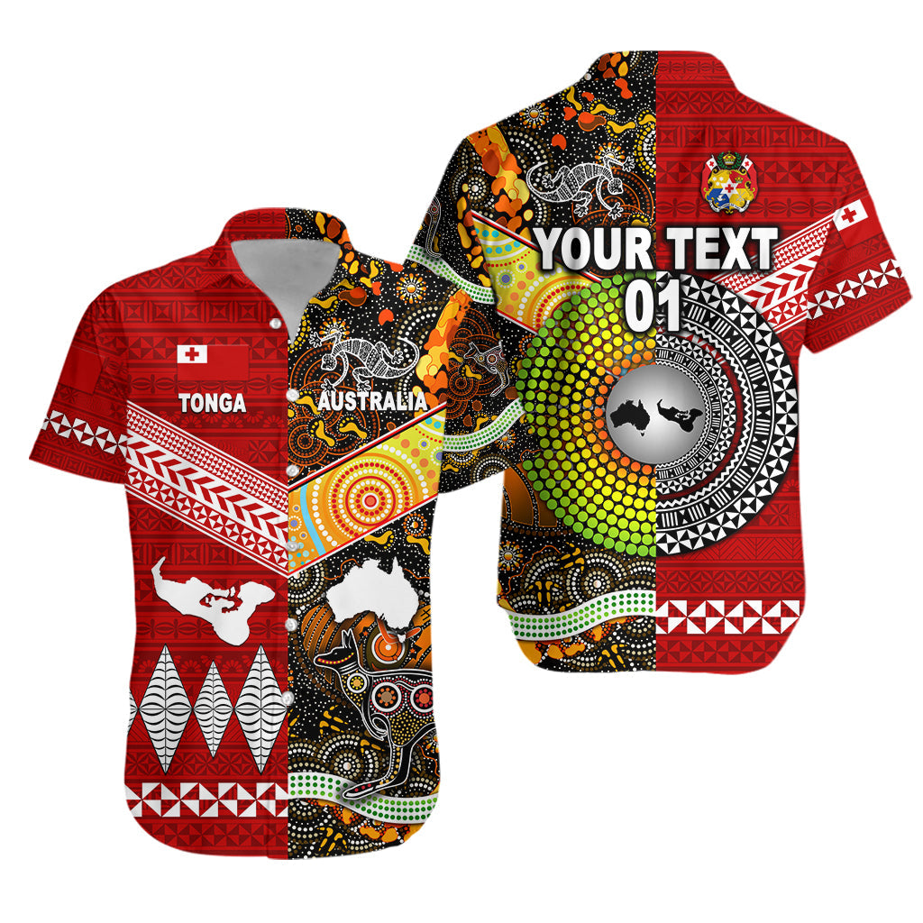Custom Personalised Tonga Ngatu And Australia Aboriginal Hawaiian Shirt Together, Custom Text And Number