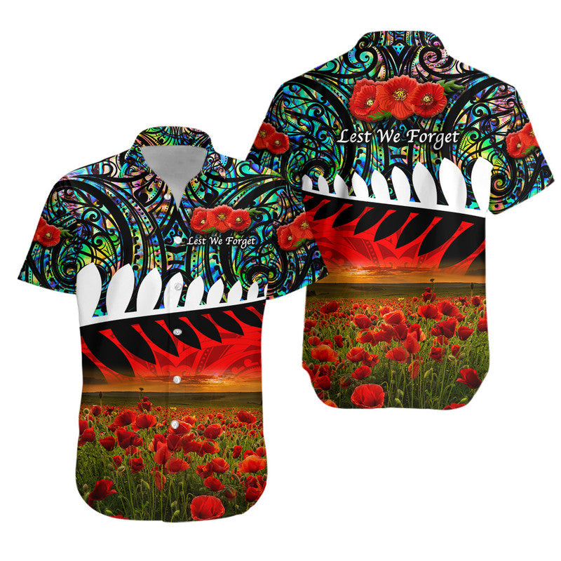 New Zealand Maori ANZAC Hawaiian Shirt Poppy Vibes - Paua Shell