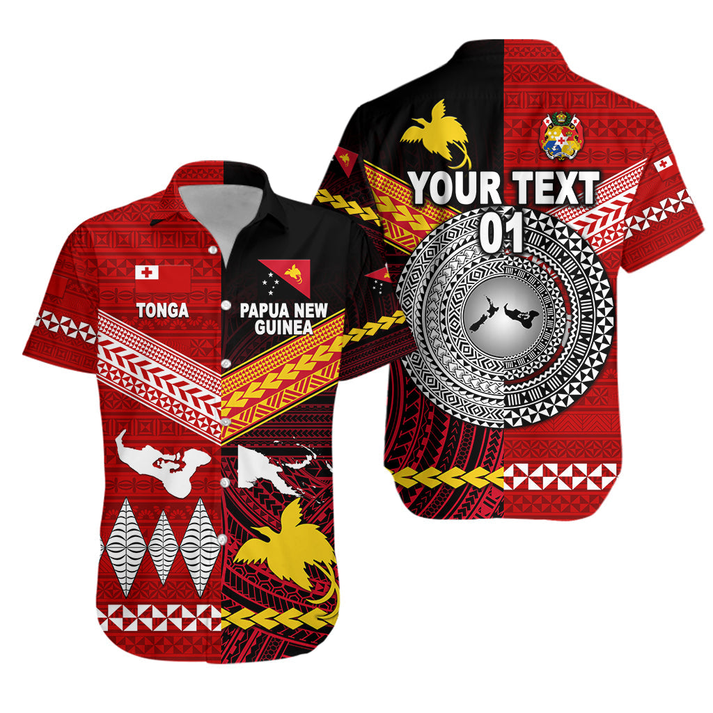 Custom Personalised Papua New Guinea And Tonga Hawaiian Shirt Polynesian Together - Red, Custom Text And Number