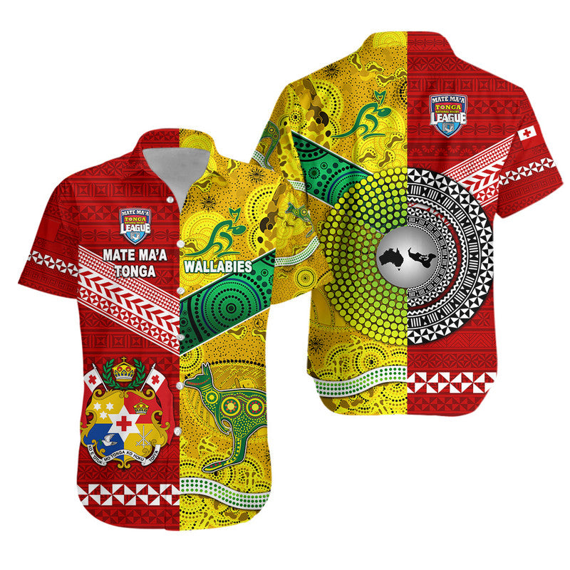 Mate Ma'a Tonga Ngatu And Australia Wallabies Aboriginal Hawaiian Shirt Rugby Together